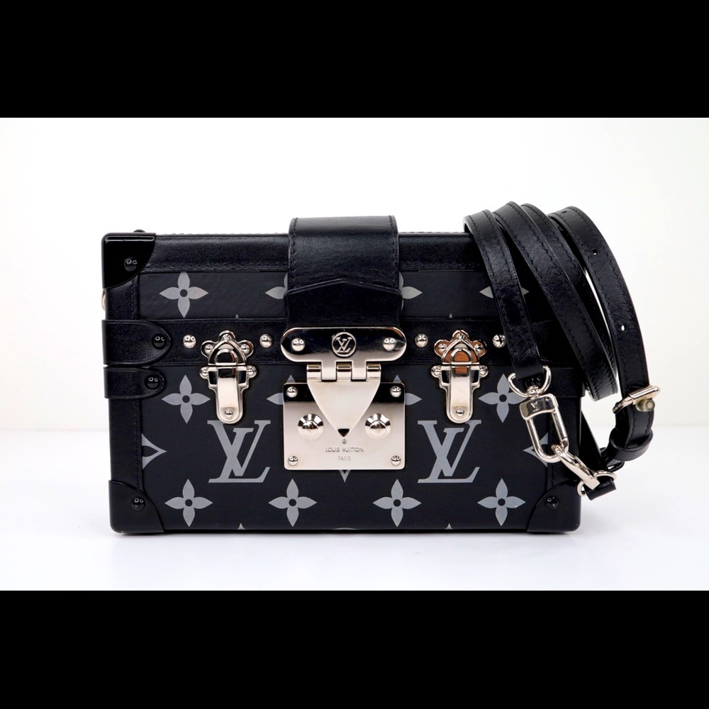 RARE HTF Authentic Black Louis Vuitton Reflective Malle Crossbody Clutch Bag SHW